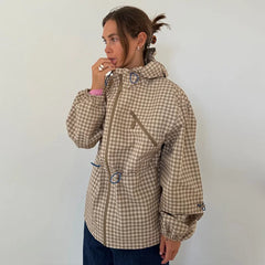 Gingham Drawstring Waist Hooded Jacket