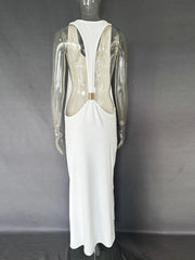 Open Back U Neck Metal Ring Maxi Dress