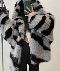 Zebra Striped Fur Women Hoodies