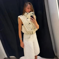 Stand Collar Double Breasted Vest