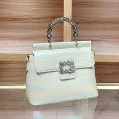 Ostrich Print Jewel Buckle Handbag