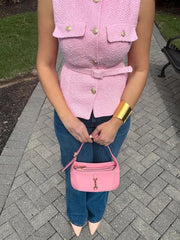 Tweed Belted Sleeveless Top