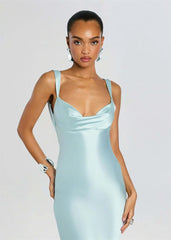 Satin Cowl Neck Open Back Maxi Dress
