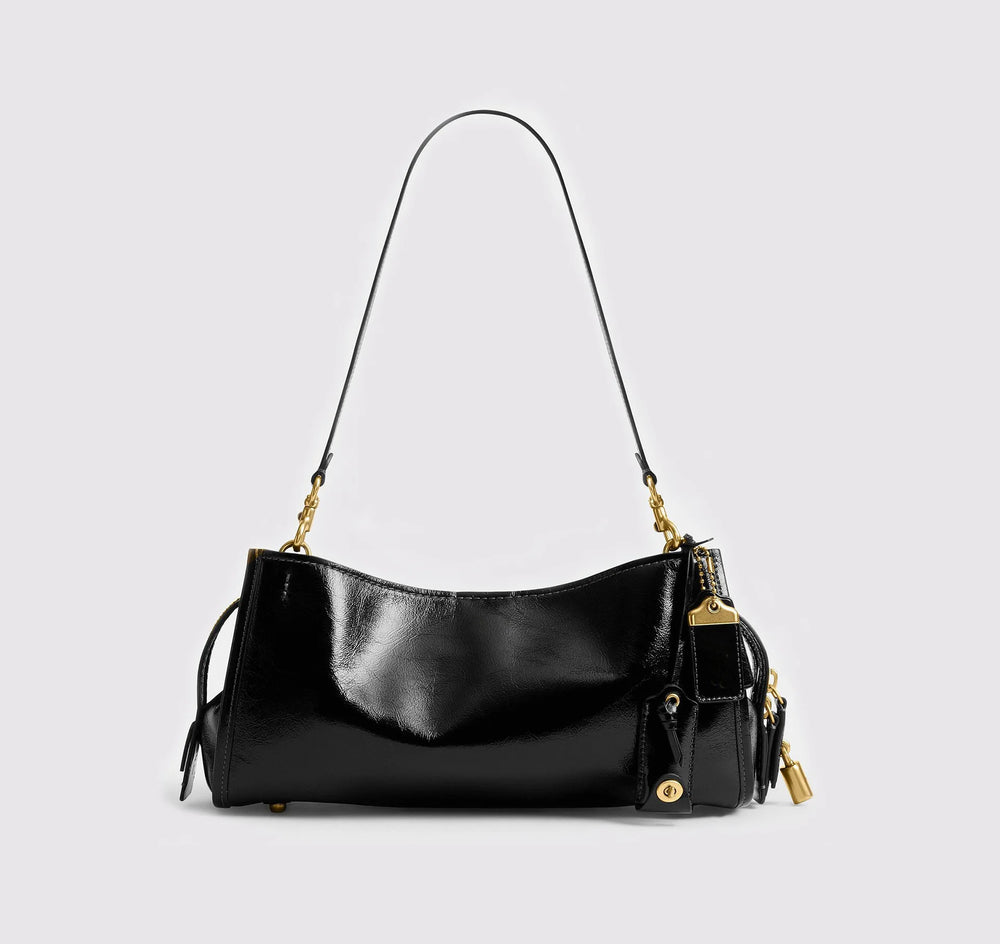 Black glossy leather shoulder bag