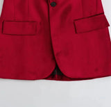 Red Turn Down Collar Pockets Single Button Women Blazer