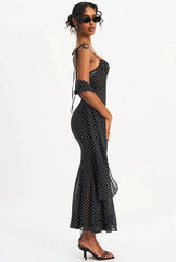 Polka Dot Spaghetti Strap Sweetheart Neck Maxi Dress