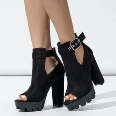 Buckle Strap Platform Square High Heel Shoes