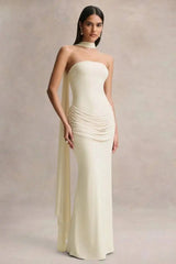 Strapless Choker Neck Gathered Waist Maxi Dress