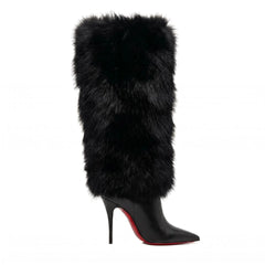 Fur Knee High Stiletto Boots
