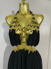 Gold Trim Halter Neck Maxi Dress