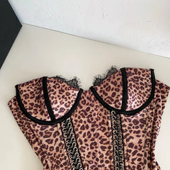 Leopard Print Lace Trim Corset