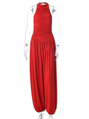 Ruched Halter Top and Palazzo Pants Set