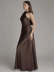 Halter Neck Sleeveless Satin Maxi Dress