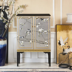 Decorative cabinet with floral design in a stylish interior setting