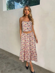 Floral Print Tank Top Long Skirt Two Piece Set