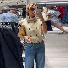 Stand Collar Double Breasted Vest