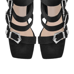 Gladiator Round Toe Hollow Buckle Strap Thigh High Stiletto Heels
