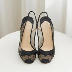 Lace Bow Slingback Heels Dress