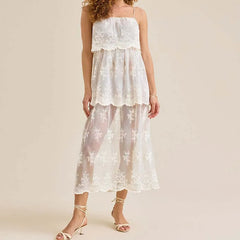 Floral Lace Sheer Mesh Midi Dress