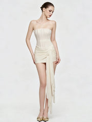 Strapless corset draped mini dress side view