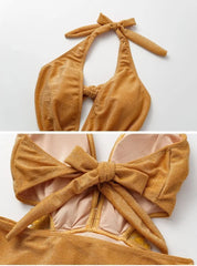 Halter Neck Cut-Out Swimsuit and Ruched Wrap Skirt Set