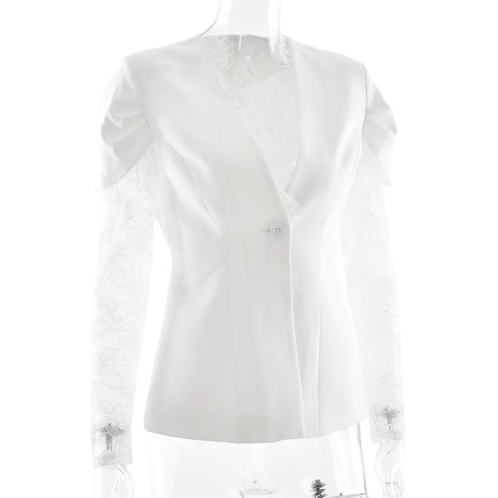 White blouse with sheer sleeves on a white background