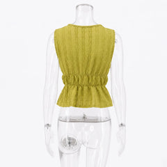 V-neck Lace-up Peplum Top