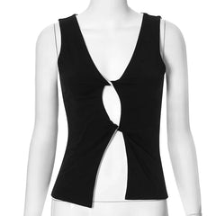 Reversible Tank Tops  V Neck Hollow Out Twisted Crop Top