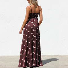 Burgundy Polka Dot Satin Maxi Dress