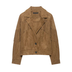 Faux Suede Fringe Crop Jacket