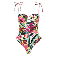 Printed One Piece Swimsuit with Beach Skirt