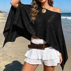 Shimmer Asymmetrical Poncho Knitwear