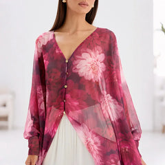 Polka Dot V-Neck Sheer Blouse Top