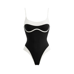 Black and white contrast trim one-piece swimsuit