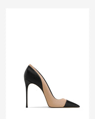 Nude and black pointed stiletto heel pumps