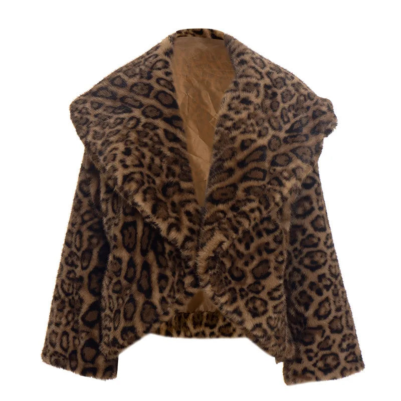 Leopard print fur coat on a white background
