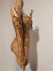 Golden Eye Embellished Rhinestone Bodysuit