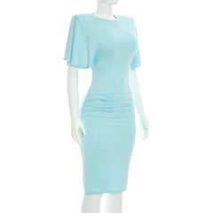 Solid Half Sleeve O-Neck Midi Dress