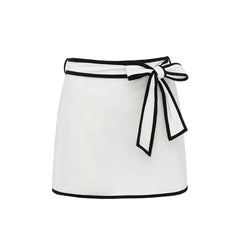 Off-the-Shoulder Bow Swimsuit with Contrast Trim Two-Piece Set