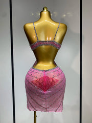 Pink Sparkle Embellished Side Cutout Dress