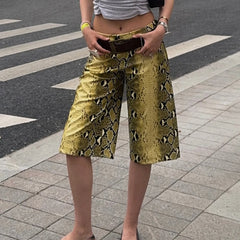 Snake print wide leg pants with elastic waist