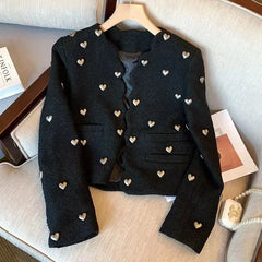 Tweed Jackets for Women O-Neck Long Sleeve Wool Coat