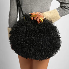 Curly Faux Fur Round Handle Bag