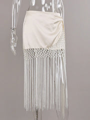Tassel Fringe Satin Midi Skirt