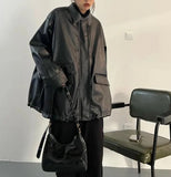 Black PU Leather Pocket Long Sleeve Gothic Jacket