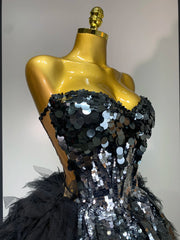 Strapless Sequin Feather Mini Dress