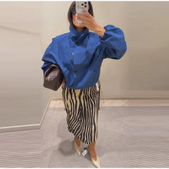 Zebra Print Stripe Midi Skirt