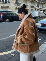 Brown Sued Faux Fur Lined Coat