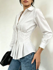 Ruched Waist Pleated Peplum Shirt