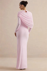 Draped Feather Cuff Maxi Dress